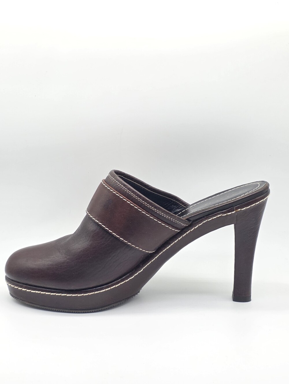 Vintage Y2K Coach Claude Chestnut Brown Leather Mule Platform Clog Heels Size 10 - Picture 4 of 16